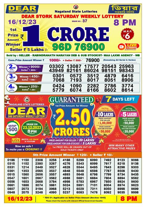 dear lottery result today 1pm 2023|nagaland lottery prediction today.